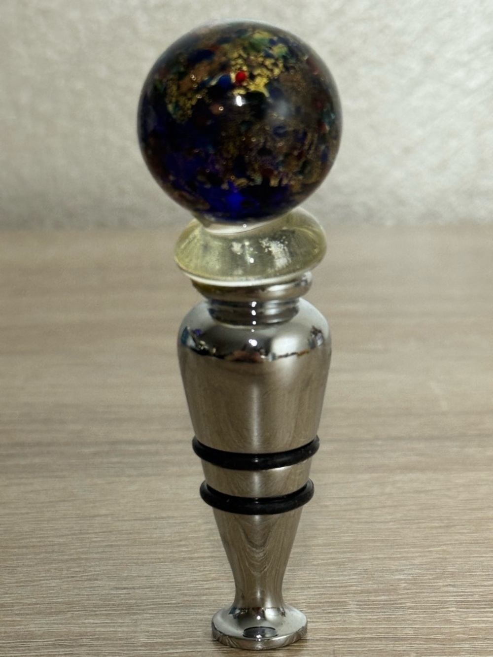 Vintage Art Glass Multicolor Ball Shaped Bottle Stopper - Picture 2 of 8